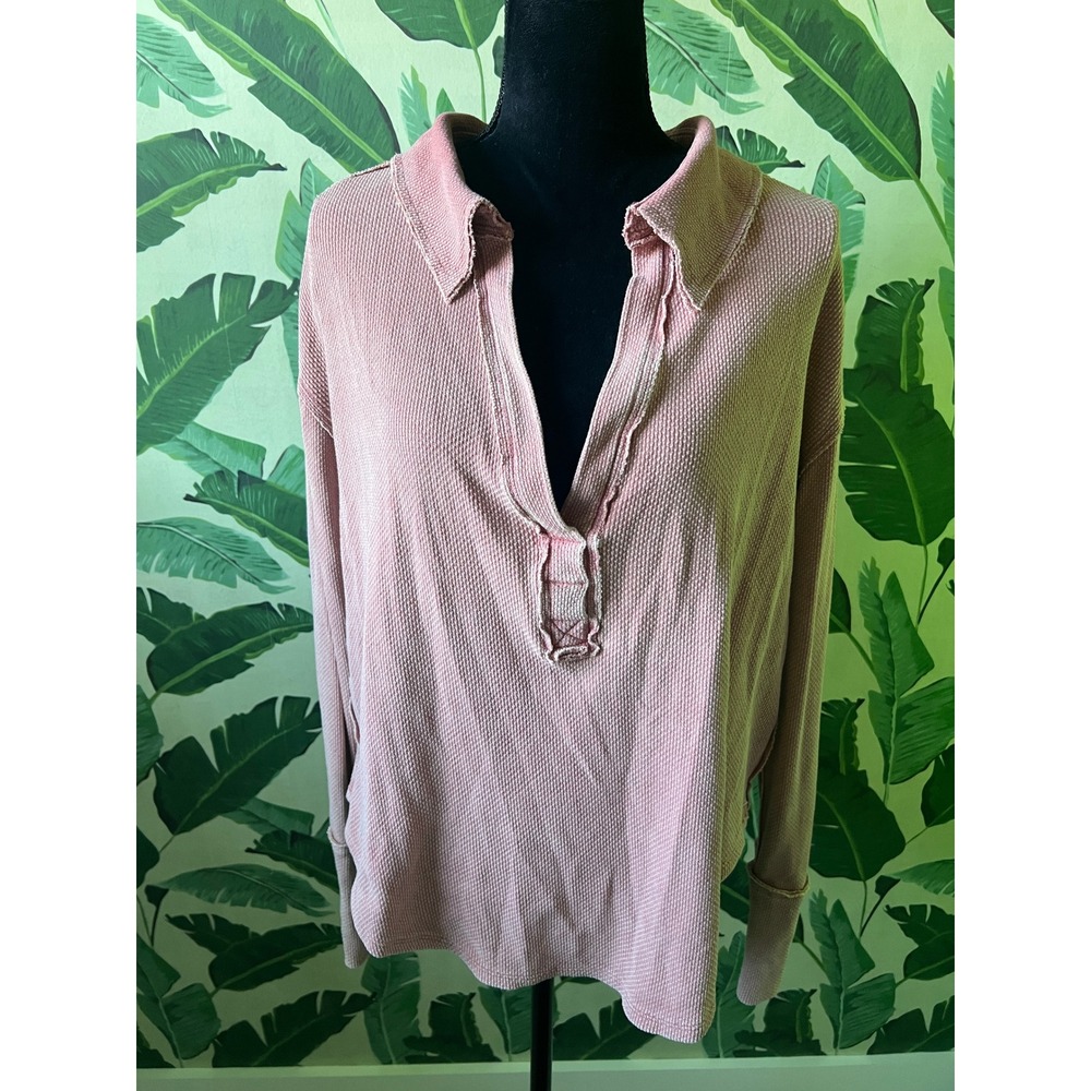 We The Free Waffle Knit Henley Women Medium Terracotta